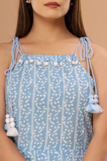 Light Blue Batik Print Cotton Dress